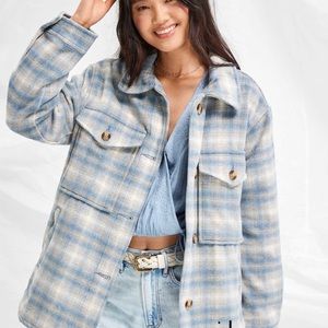 American eagle plaid shacket blue and gray oversized size medium